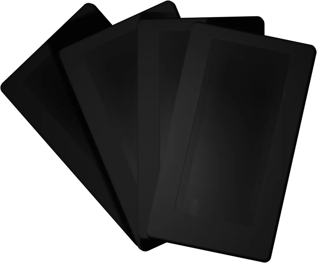A fanned hand of four CastInk e-ink cards